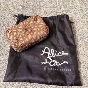 Alice And Olivia Beaded Clutch Hard Shell Rose Gold/Mauve Evening Wedding